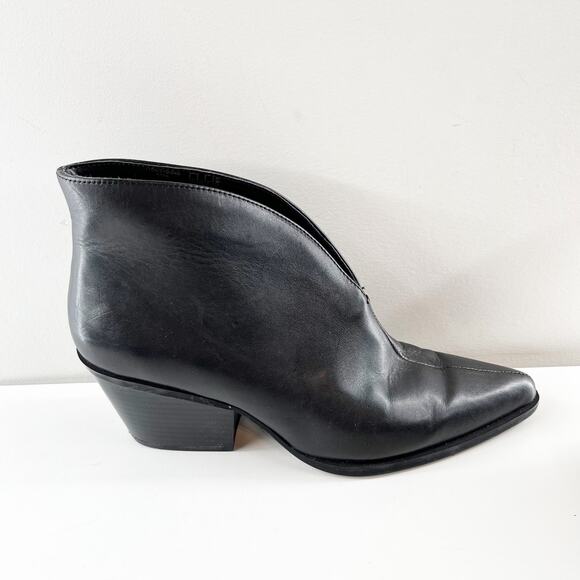 Zara V-Vamp Leather Pointed Toe Block Heel Ankle Booties Black 39 / 9 - Picture 5 of 8
